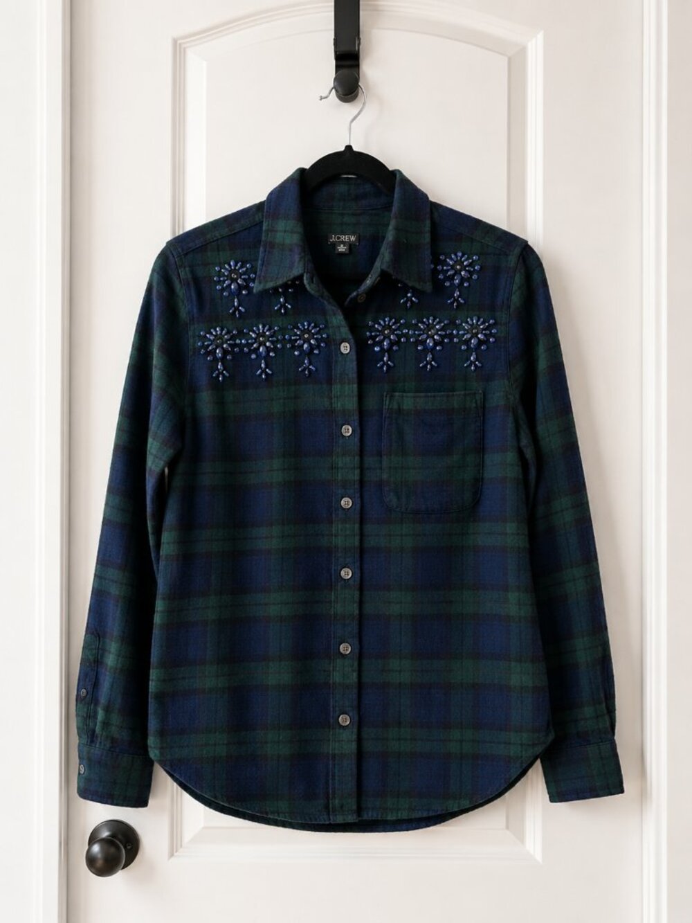 J.Crew Embellished Tartan Plaid Jeweled Button Up Shirt Size 4 NWOT